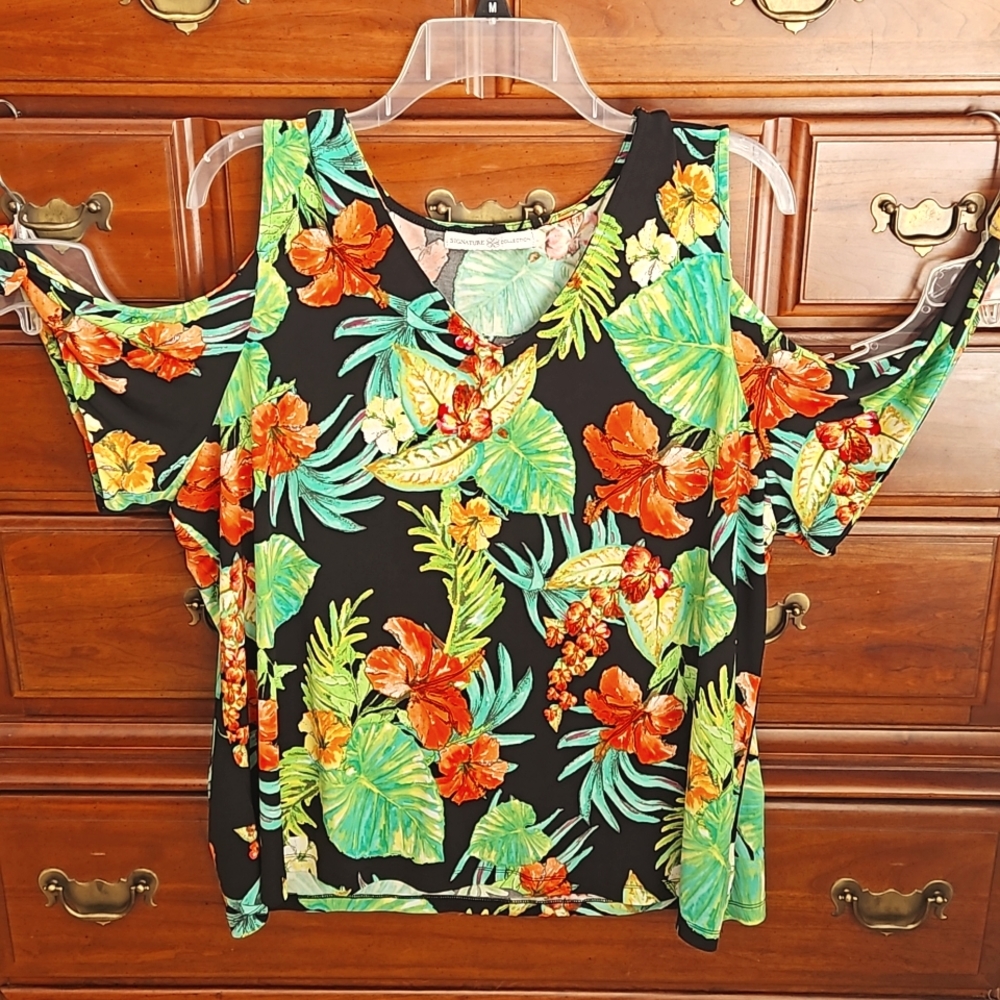 Orange Floral Open Shoulder Blouse